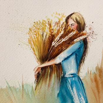 Painting titled "Lady with a weat -…" by Kate Matveeva, Original Artwork, Watercolor
