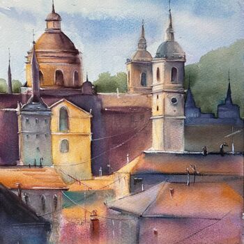 Malerei mit dem Titel "MONASTERY - waterco…" von Kate Matveeva, Original-Kunstwerk, Aquarell