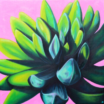 Painting titled "Succulent #1" by Kate Revill, Original Artwork, Oil Mounted on Wood Stretcher frame