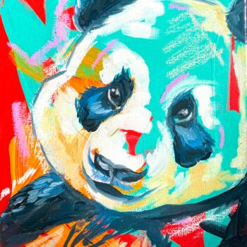Painting titled "Panda Eyes" by Kate Revill, Original Artwork, Oil Mounted on Wood Stretcher frame