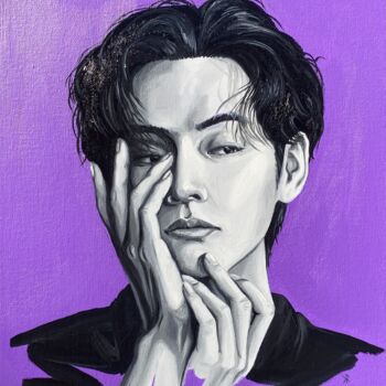 Painting titled "Tae-hyung - "V"" by Kate Revill, Original Artwork, Oil Mounted on Wood Stretcher frame