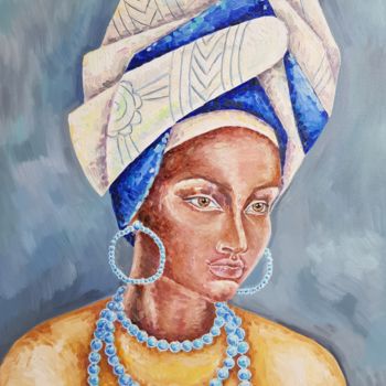Painting titled "Woman in a turban" by Ekaterina Zubarova, Original Artwork, Oil Mounted on Wood Stretcher frame