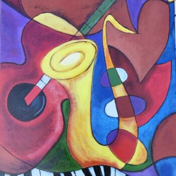 Schilderij getiteld "Musical instruments…" door Kateart, Origineel Kunstwerk, Acryl Gemonteerd op Frame voor houten brancard