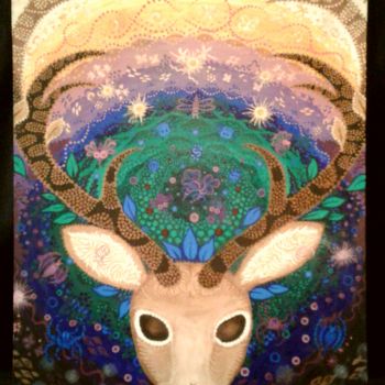 Painting titled "Papa deer" by Katedaphney, Original Artwork