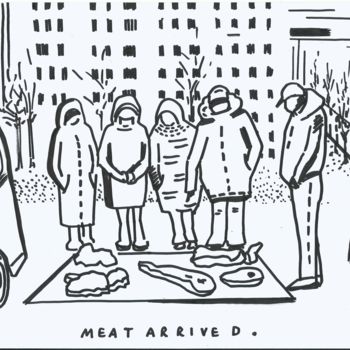 Drawing titled "meat arrived" by Katerina Demidenko (katedeladraw), Original Artwork, Marker