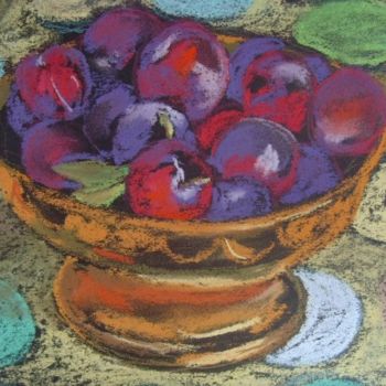 Drawing titled "Plums in Copper Bowl" by Kate Kirby, Original Artwork