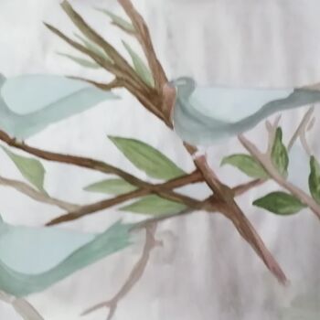 Pintura titulada "The birds" por Katerina Athanasiou, Obra de arte original, Acuarela Montado en Bastidor de camilla de made…