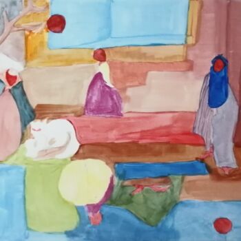 Painting titled "Home" by Katerina Athanasiou, Original Artwork, Watercolor Mounted on Wood Stretcher frame