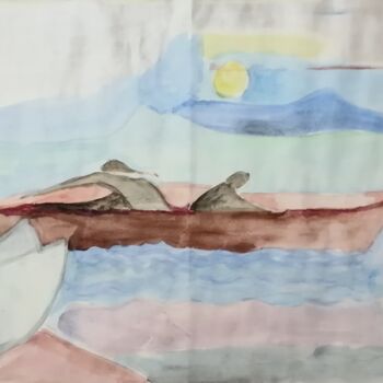 绘画 标题为“The boat” 由Katerina Athanasiou, 原创艺术品, 水彩 安装在木质担架架上