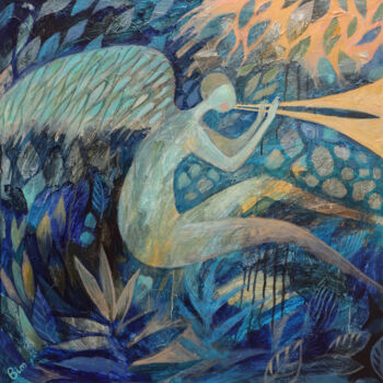 Картина под названием "Angel with trumpets" - Katerina Bim, Подлинное произведение искусства, Акрил Установлен на Деревянная…
