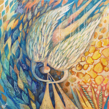 Peinture intitulée "Angel with three tr…" par Katerina Bim, Œuvre d'art originale, Acrylique