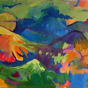 Painting titled "Mountains flowers" by Katerina Galle, Original Artwork, Acrylic Mounted on Wood Panel