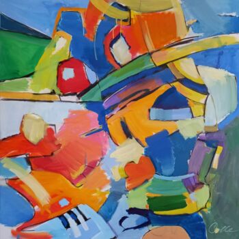 Painting titled "Abstract   landscape" by Katerina Galle, Original Artwork, Acrylic Mounted on Wood Panel