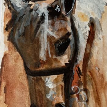 Malerei mit dem Titel "Horse" von Katerina Leousi, Original-Kunstwerk, Aquarell
