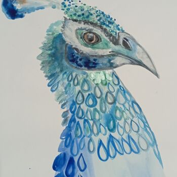 Painting titled "Peacock" by Katerina Leousi, Original Artwork, Watercolor