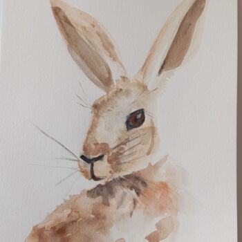 Painting titled "Hare" by Katerina Leousi, Original Artwork, Watercolor