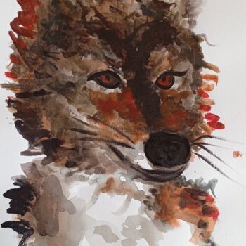 Painting titled "RedFox" by Katerina Leousi, Original Artwork, Watercolor