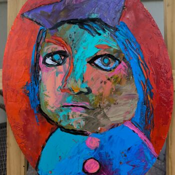 Painting titled "little king" by Katerina Sapozhkova, Original Artwork, Oil Mounted on Cardboard
