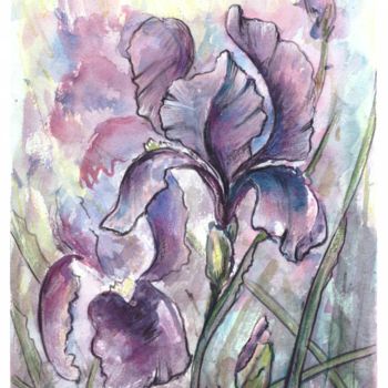 Рисунок под названием "Flower Iris" - Katerina Sevostyanova, Подлинное произведение искусства, Акварель