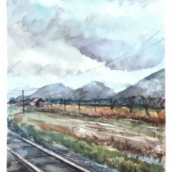 Картина под названием "Japanes train view" - Katerina Sevostyanova, Подлинное произведение искусства, Акварель