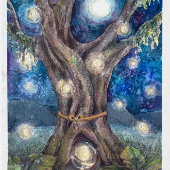 Painting titled "Magic tree" by Katerina Sevostyanova, Original Artwork, Watercolor