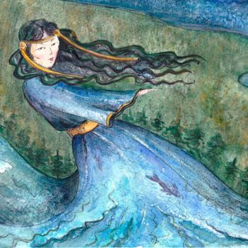 Peinture intitulée "The river girl Anga…" par Katerina Sevostyanova, Œuvre d'art originale, Aquarelle