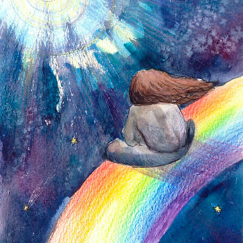 Pintura titulada "Over the Rainbow" por Katerina Sevostyanova, Obra de arte original, Acuarela