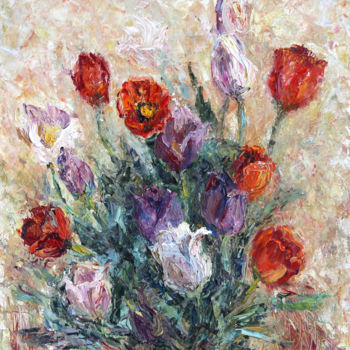 Pittura intitolato "Цветы. Тюльпаны." da Katerina Sevostyanova, Opera d'arte originale, Olio