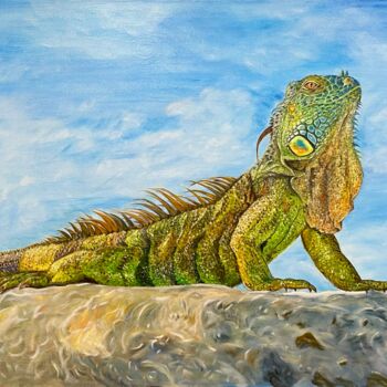 Peinture intitulée "Lizard art, iguana…" par Katerina Shata, Œuvre d'art originale, Huile