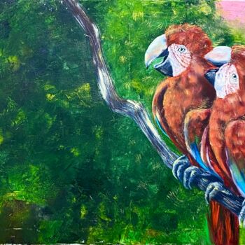 Painting titled "Parrot Painting Gif…" by Katerina Shata, Original Artwork, Oil