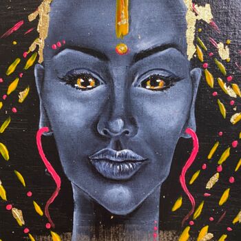 Malarstwo zatytułowany „Afro woman painting…” autorstwa Katerina Shata, Oryginalna praca, Olej