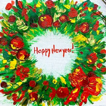 Painting titled "Happy new year Chri…" by Katerina Shata, Original Artwork, Oil