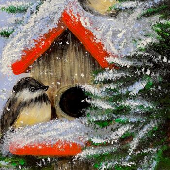 Painting titled "Bird Sparrow art. W…" by Katerina Shata, Original Artwork, Acrylic