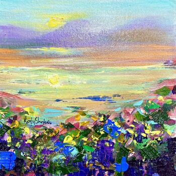 Painting titled "Sunrise Flowers Lan…" by Katerina Shata, Original Artwork, Acrylic