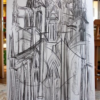 Drawing titled "Cathedral Nesting" by Katerina Teresidi, Original Artwork, Charcoal