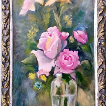 Schilderij getiteld "Rose" door Katerina Tranakou, Origineel Kunstwerk, Olie Gemonteerd op Karton