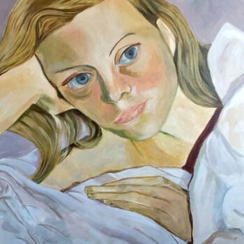 Painting titled "Girl on bed" by Katerina Tranakou, Original Artwork, Acrylic