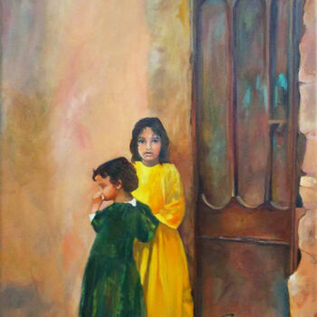 Картина под названием "Τα παιδιά του πολέμ…" - Katerina Tranakou, Подлинное произведение искусства, Масло Установлен на Дере…
