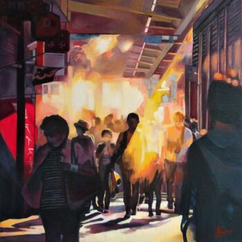 Картина под названием "Στο σταθμό του μετρό" - Katerina Tranakou, Подлинное произведение искусства, Масло Установлен на Дере…