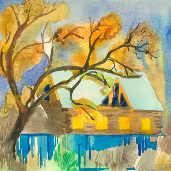 Peinture intitulée "My village house" par Katerina Aster, Œuvre d'art originale, Aquarelle