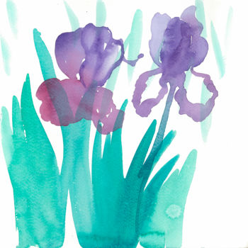 Painting titled "Irises" by Katerina Aster, Original Artwork, Watercolor