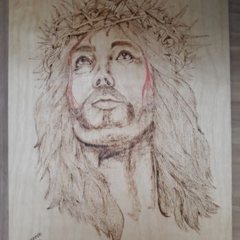 Schilderij getiteld "Jesus" door Katerina Bilia, Origineel Kunstwerk, Encaustiek