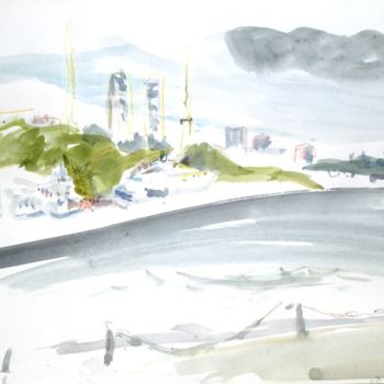 Dibujo titulada "Moscow river port" por Katya Raevskaya, Obra de arte original