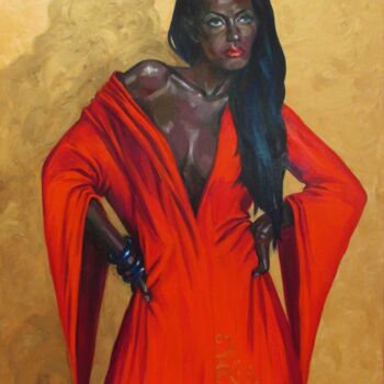 Painting titled "Lady in red" by Kateryna Bortsova, Original Artwork, Oil