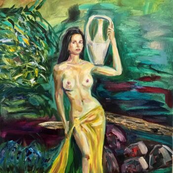Painting titled "Girl with a jug" by Kateryna Krivchach, Original Artwork, Oil