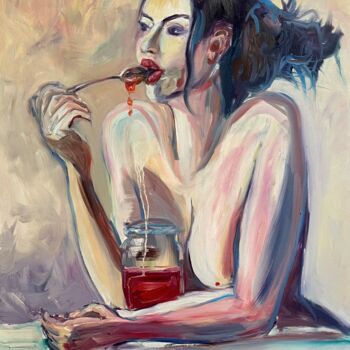 Malerei mit dem Titel "Girl with jam" von Kateryna Krivchach, Original-Kunstwerk, Öl
