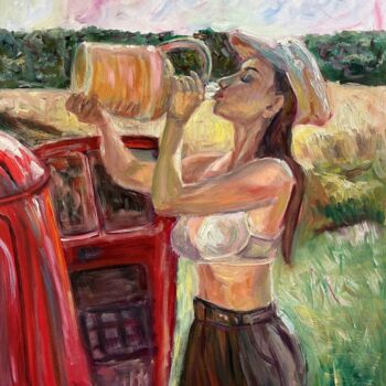 Schilderij getiteld "Girl with wine" door Kateryna Krivchach, Origineel Kunstwerk, Olie