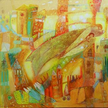 Peinture intitulée "Golden rain blessing" par Kateryna Lemesheva, Œuvre d'art originale, Acrylique