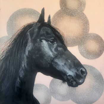 Painting titled "«fresian stallion ,…" by Kateryna Pozigun, Original Artwork, Oil
