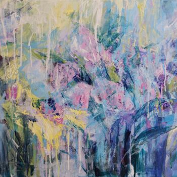 Painting titled "Among the flowers" by Kateryna Solodka (Katia Solodka), Original Artwork, Acrylic Mounted on Wood Stretcher…